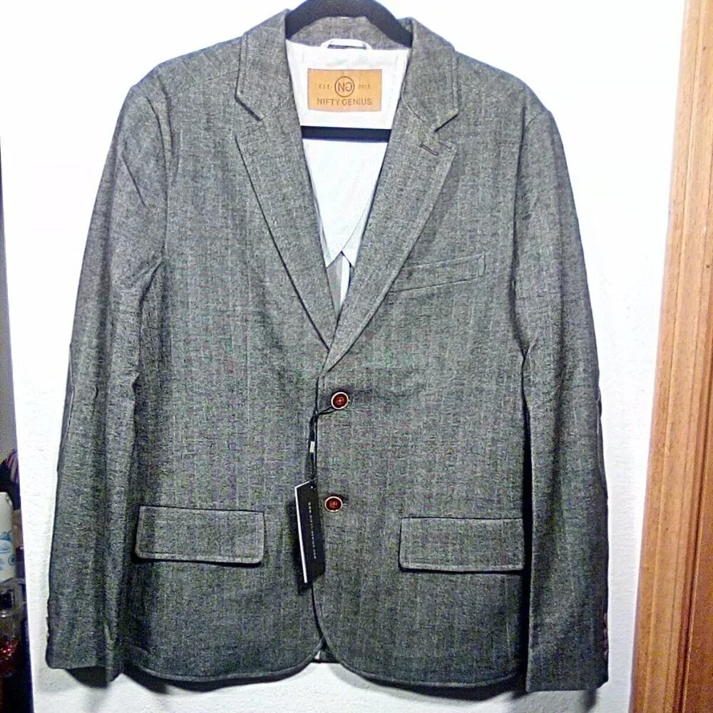 NWT Nifty Genius Jacket Mens Small Grayong Sleeve Kurt Notched Lapel Blazer